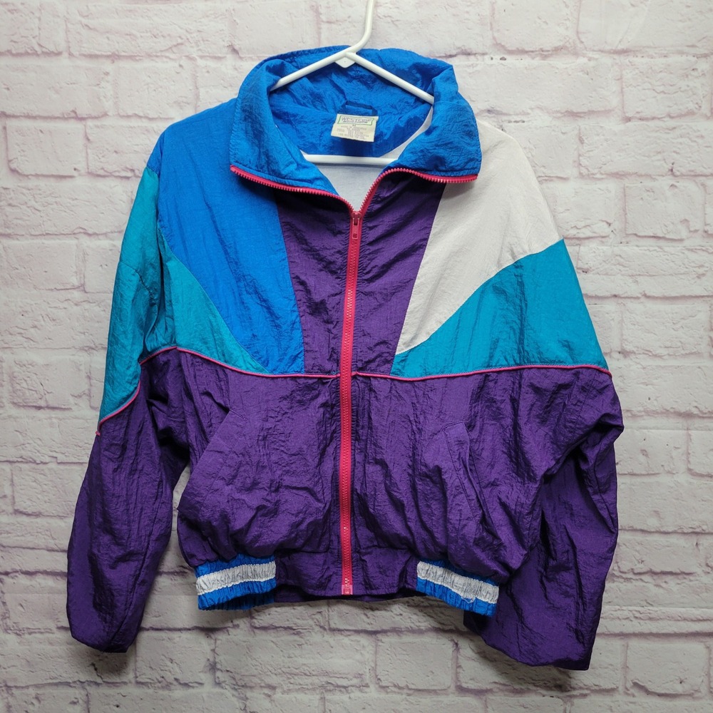 VTG Westside Connection 80s Retro Colorblock Windbreaker Jacket Womens M Nylon‎